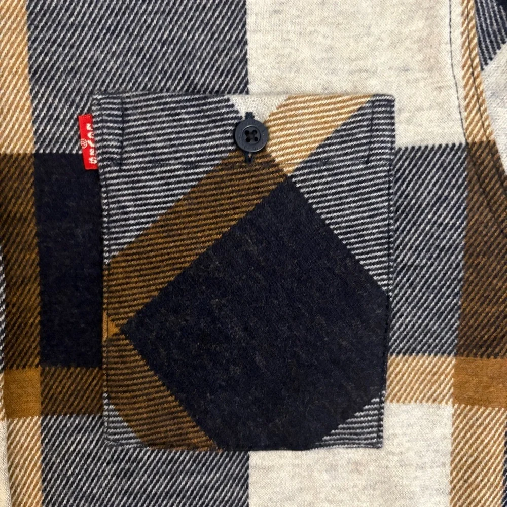 Levi's Kids Navy and Gray Plaid Hooded Shirt